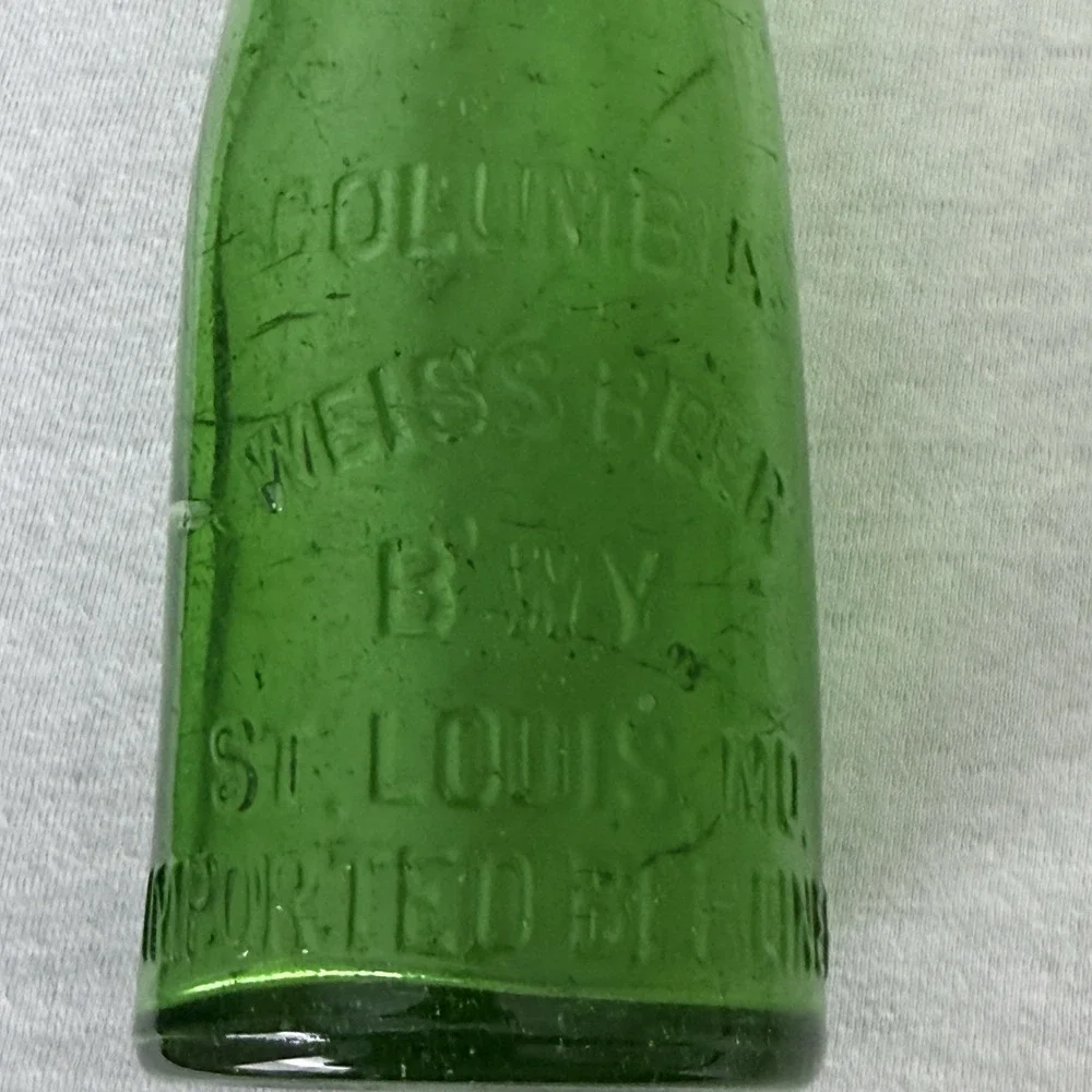 Columbia Weiss Beer Brewery St Louis MO Green Blob Bottle Pre Prohibition I G Co